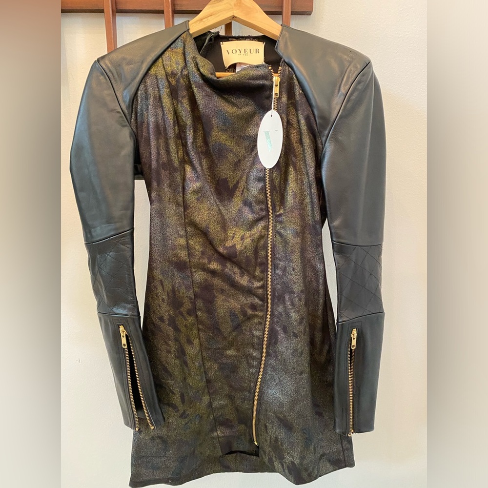 Voyeur by Vex Silk Leather Rubber Gold Zip Dress Size 2